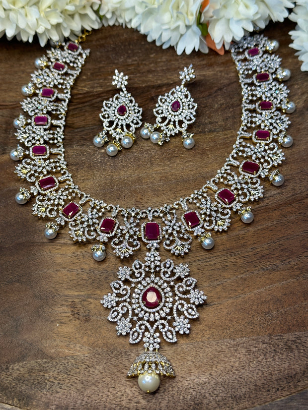 Diamond replica necklace with earring