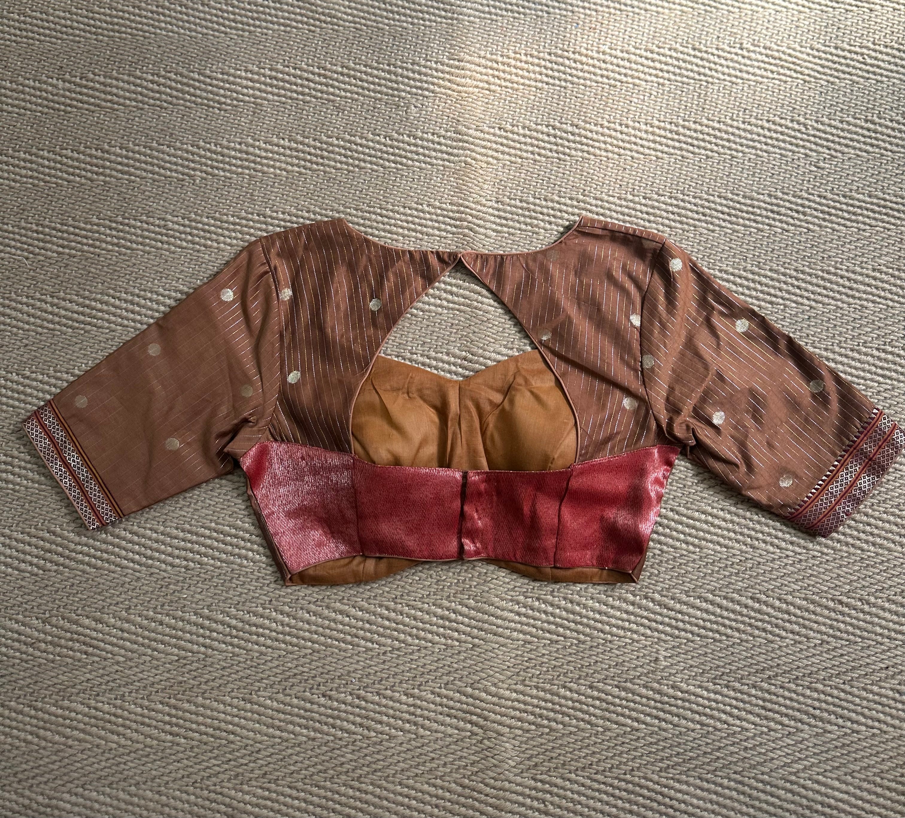 Light brown silk cotton blouse with sleeves