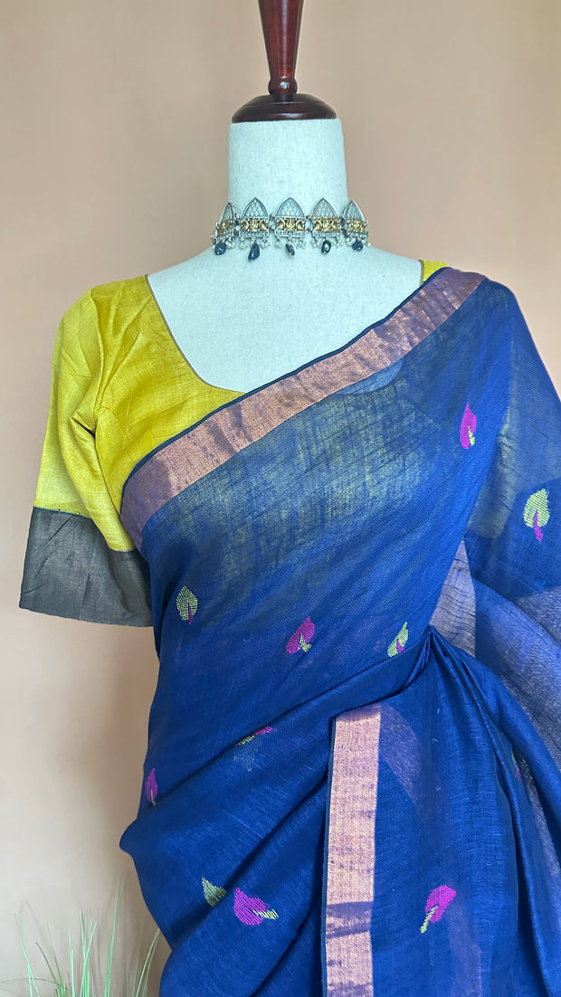 Handloom linen saree jamdani pallu