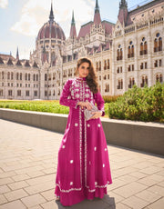 Pink long top with flared pallazo