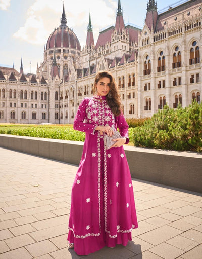 Pink long top with flared pallazo