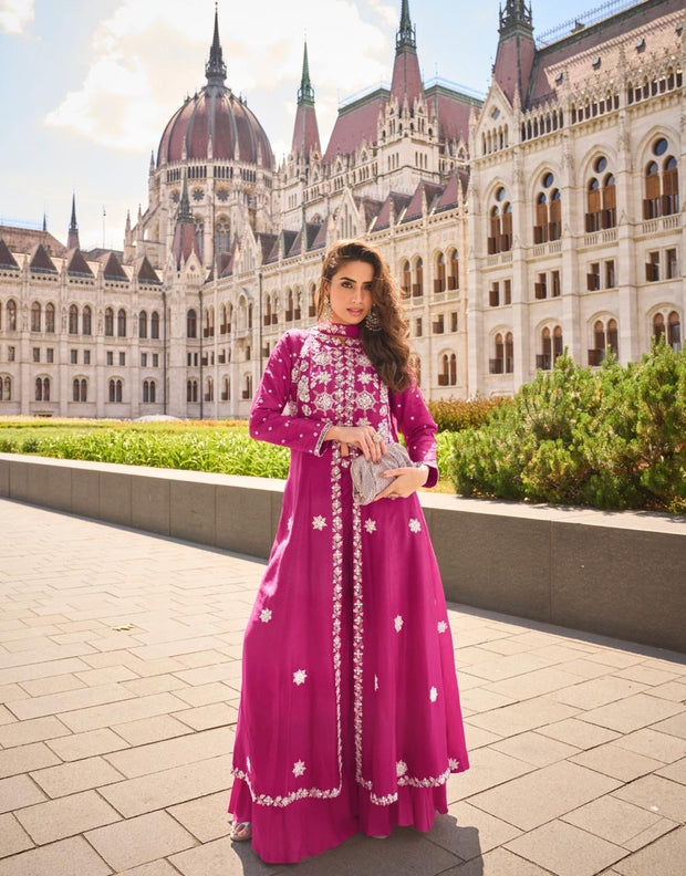 Pink long top with flared pallazo