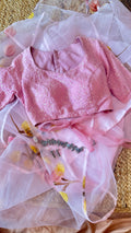 Hand painted light pink organza saree