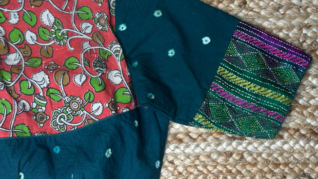 Green blouse with kalamkari and kanta patch work