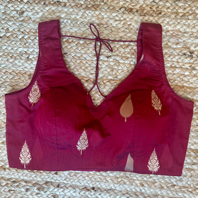 Sleeveless maroon cotton silk blouse