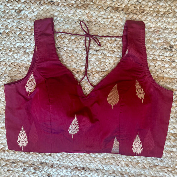 Sleeveless maroon cotton silk blouse