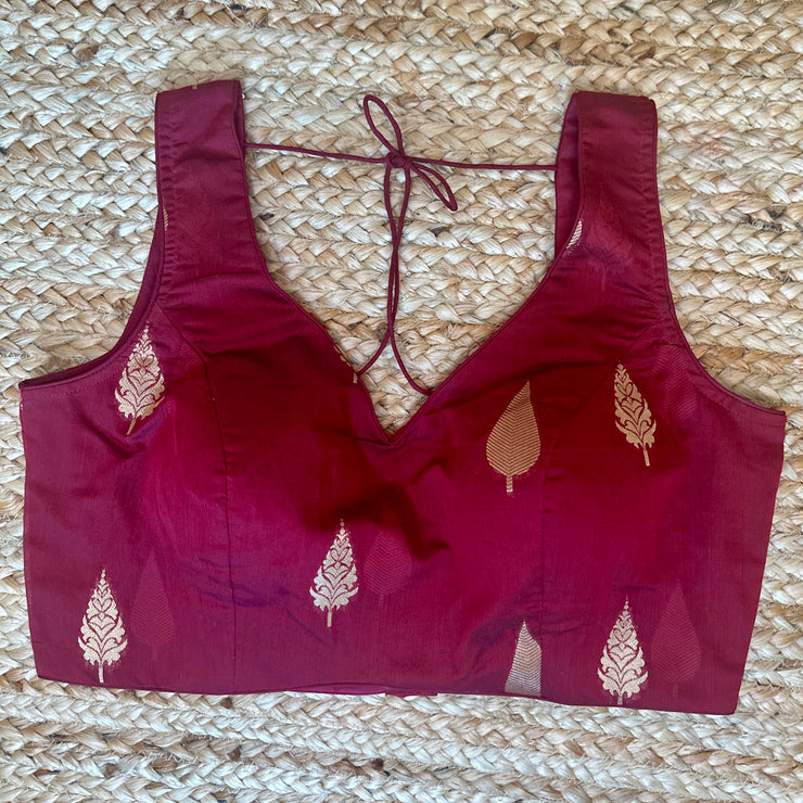 Sleeveless maroon cotton silk blouse