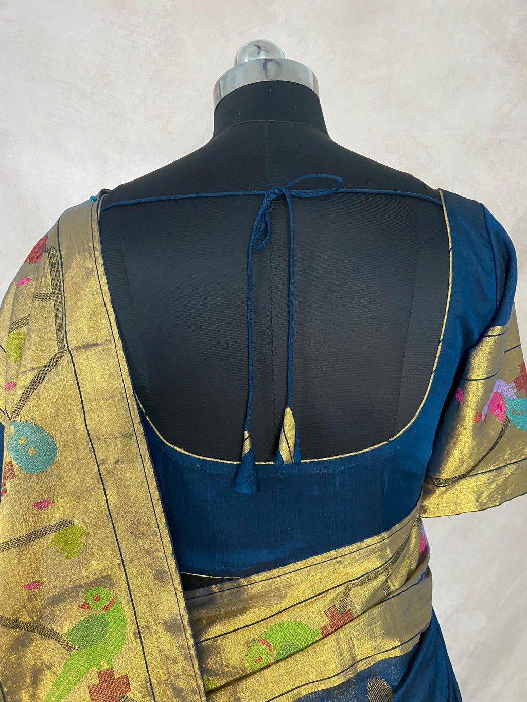 Peacock blue cottan paitani saree with stitched blouse