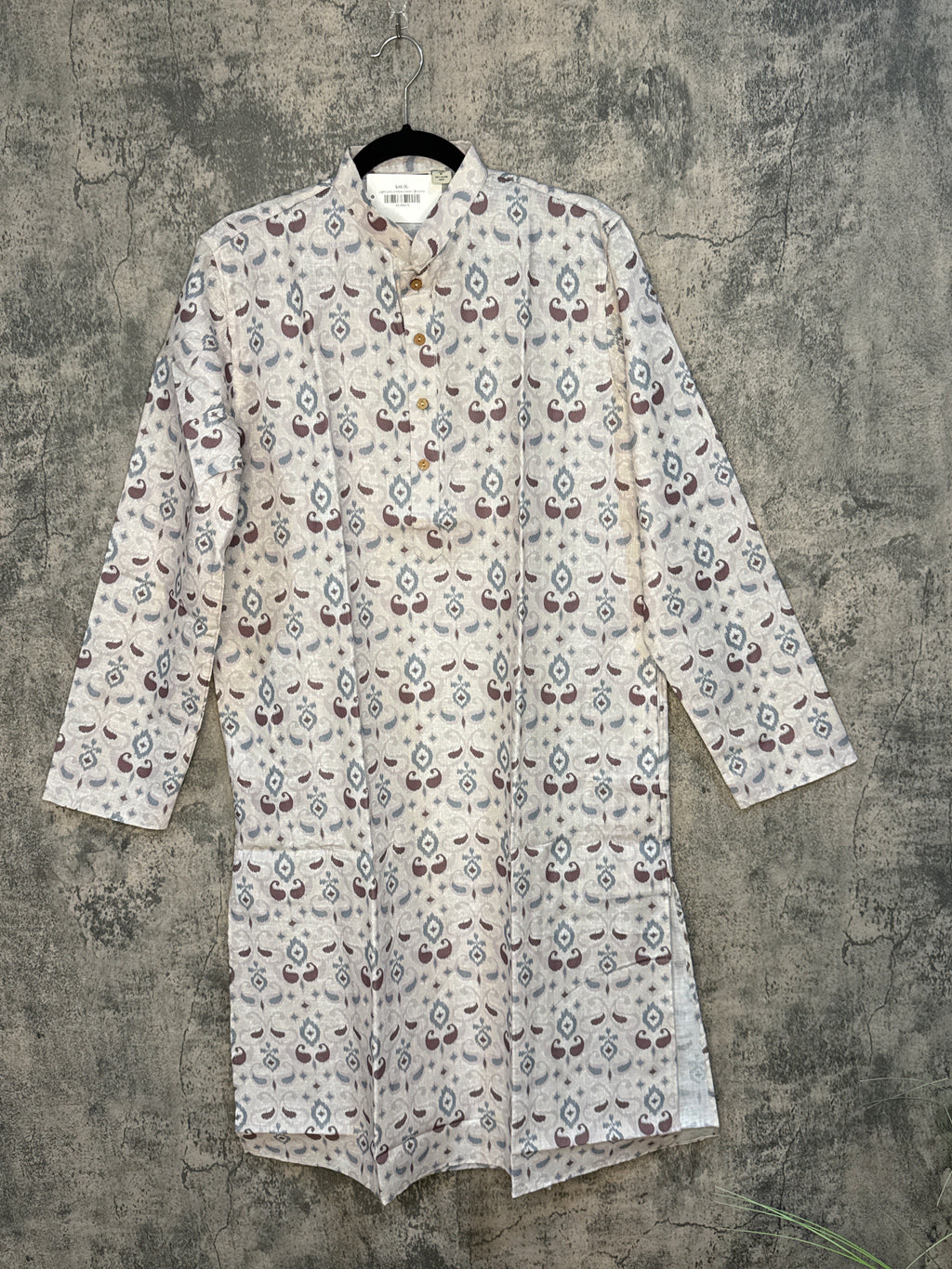 Light grey printed cotton silk kurta