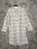 Light grey printed cotton silk kurta