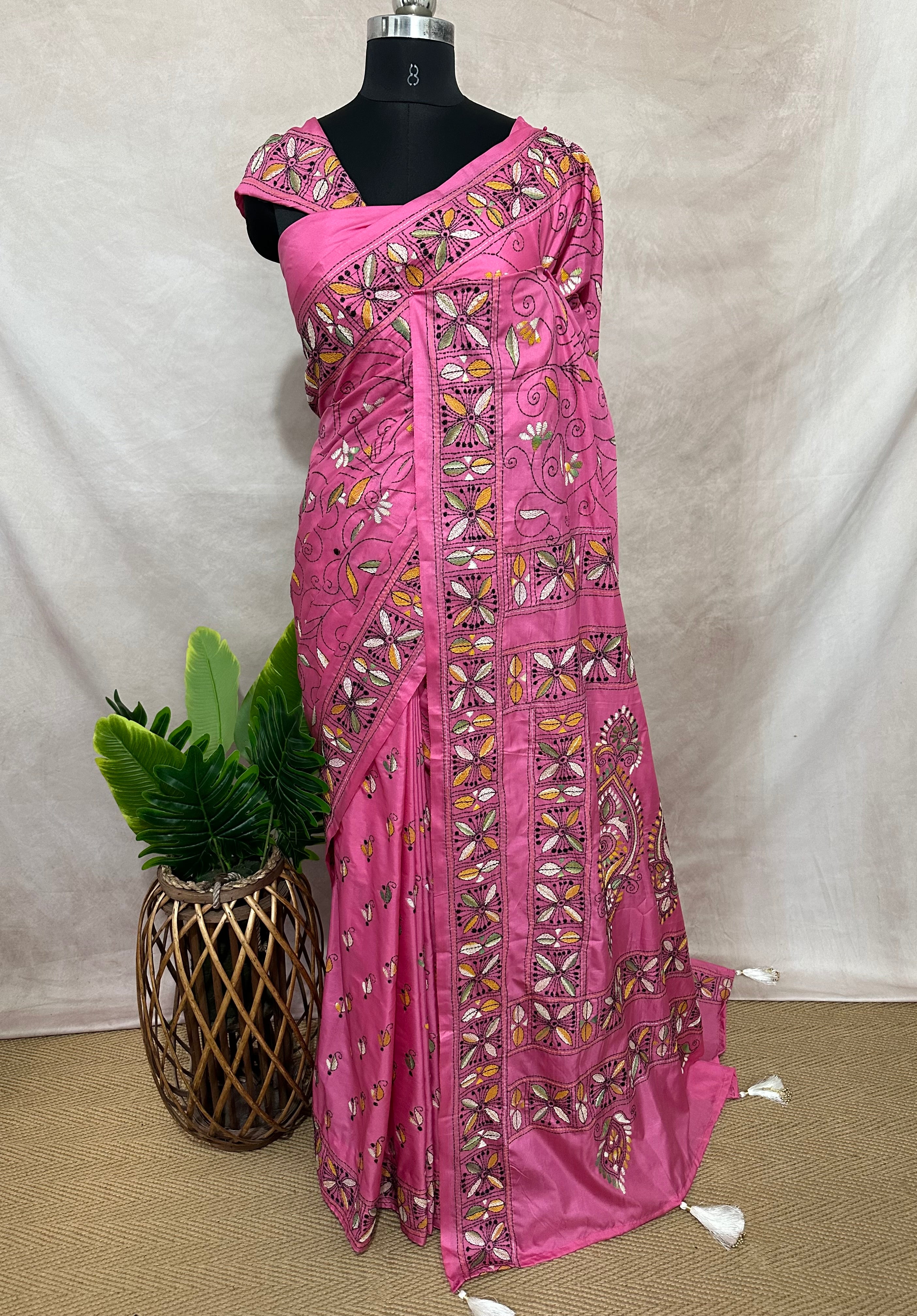 Bangalore silk saree with kantha work, No BP