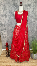 Red Banarsi Skirt with Blouse and Dupatta