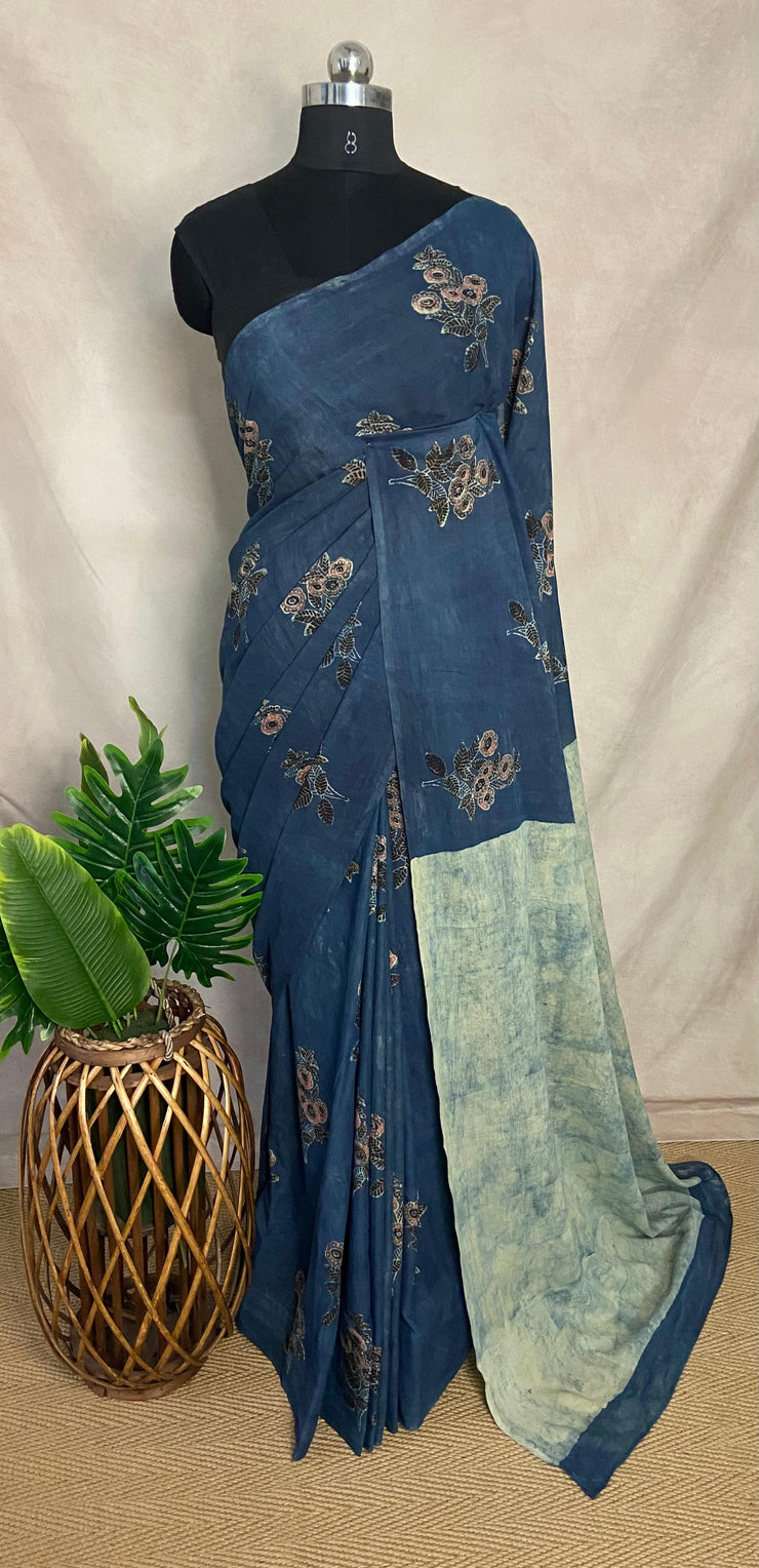 Vanaspati Ajrakh cotton sarees with hand block print with natural dye