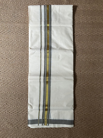 Grey with gold border mundu