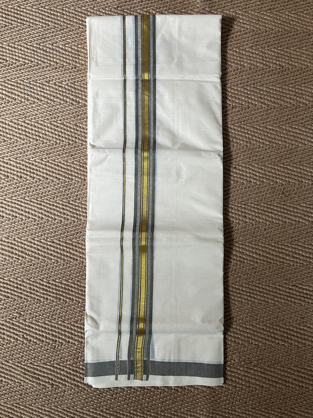 Grey with gold border mundu