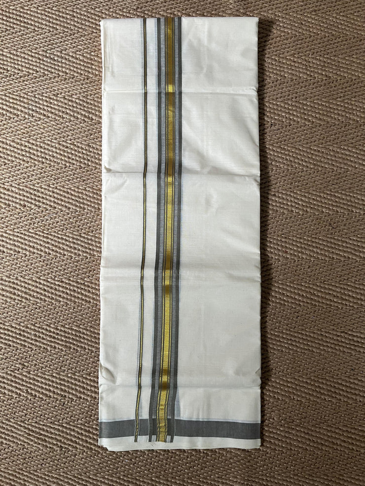 Grey with gold border mundu