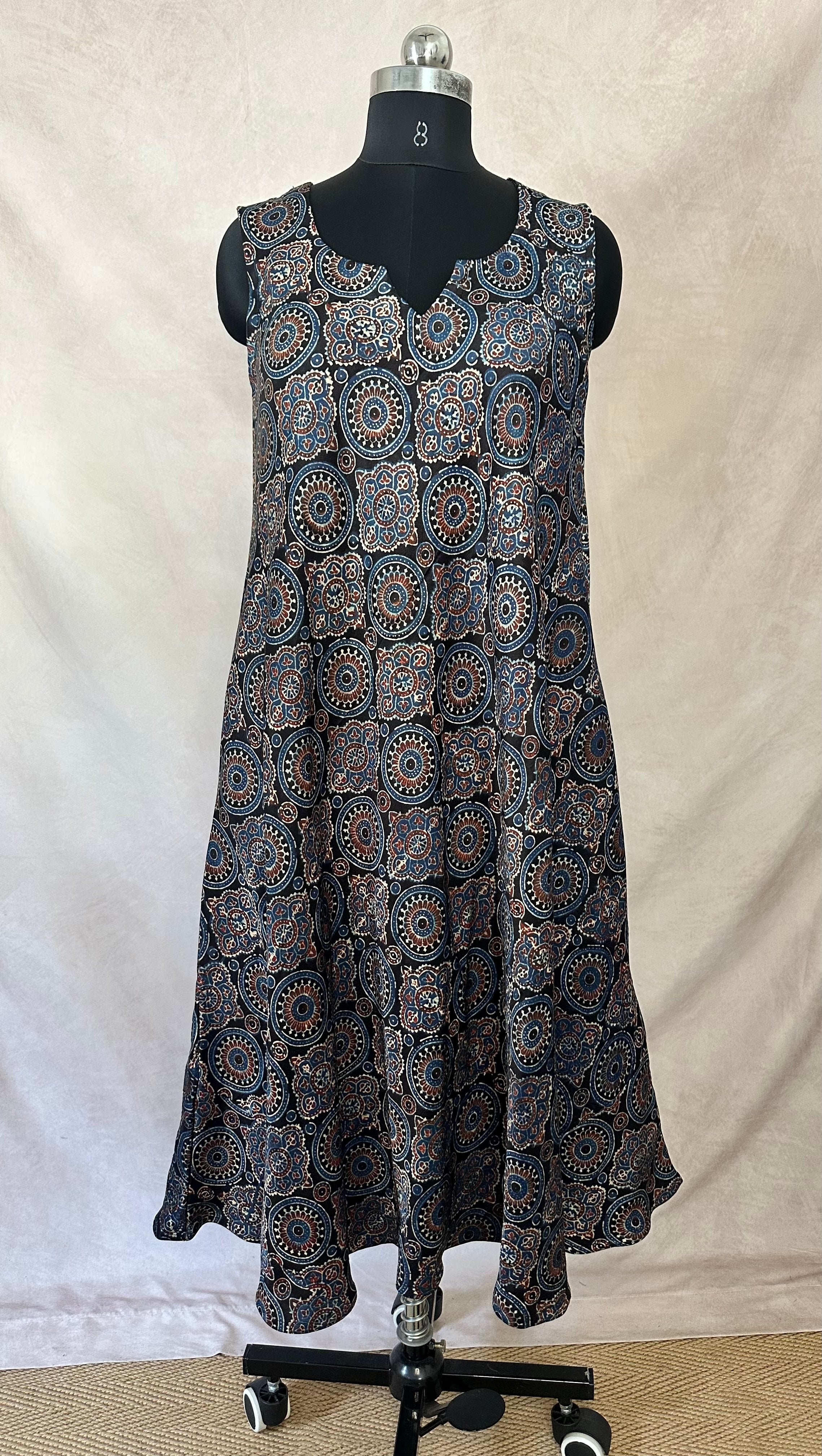 Mashru Ajrakh hand block printed a-line dress