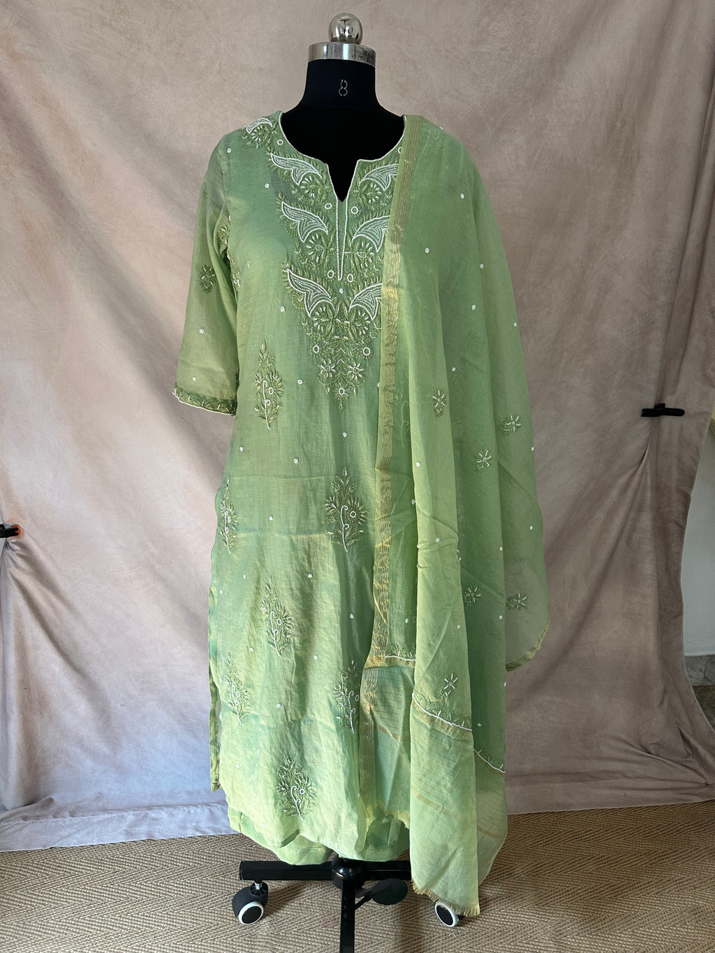 Designer Chikankari kurti with bottom and dupatta
