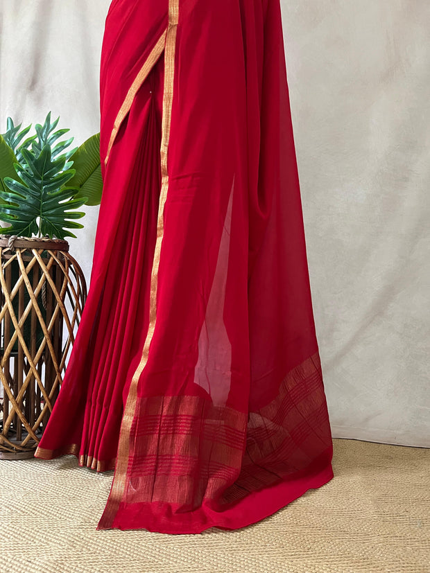 Red pure Mysore silk saree with BP