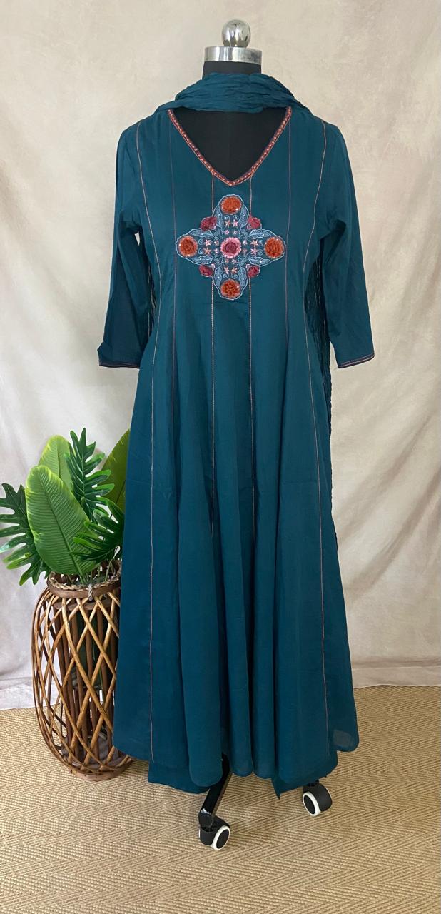 Blue anarkali kurta with dupatta and bottom