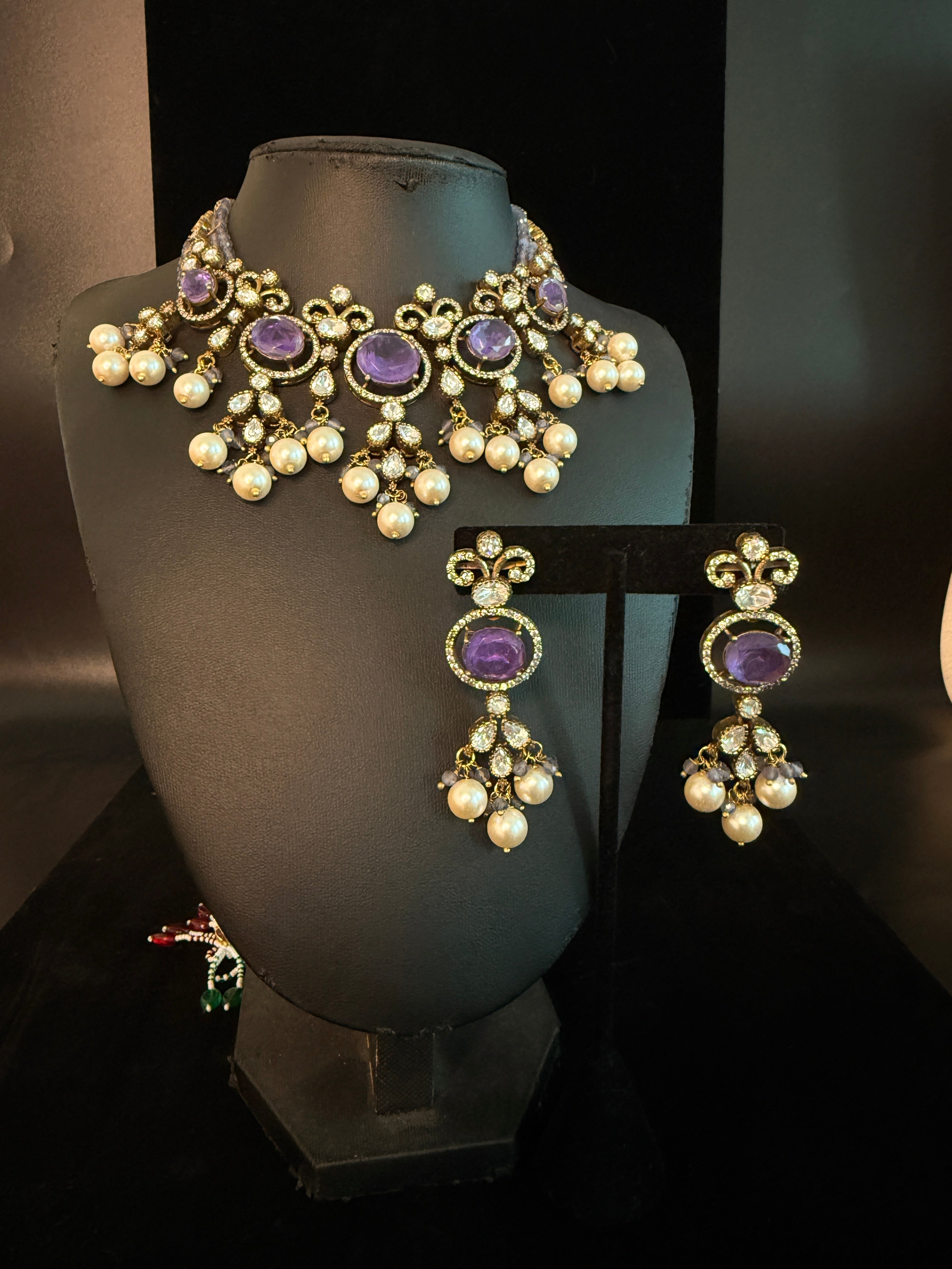 Moissonite necklace with white and Lilac stone
