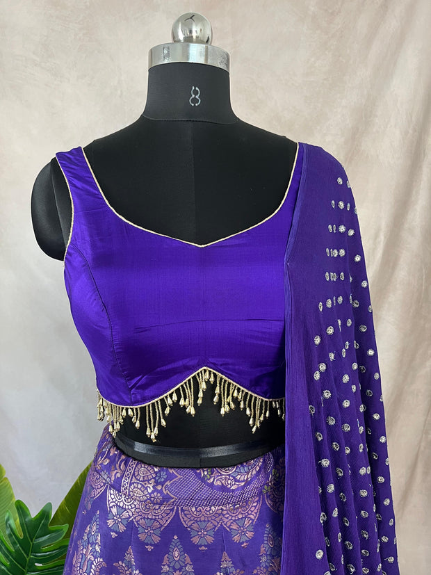 Purple Banarsi silk lehanga