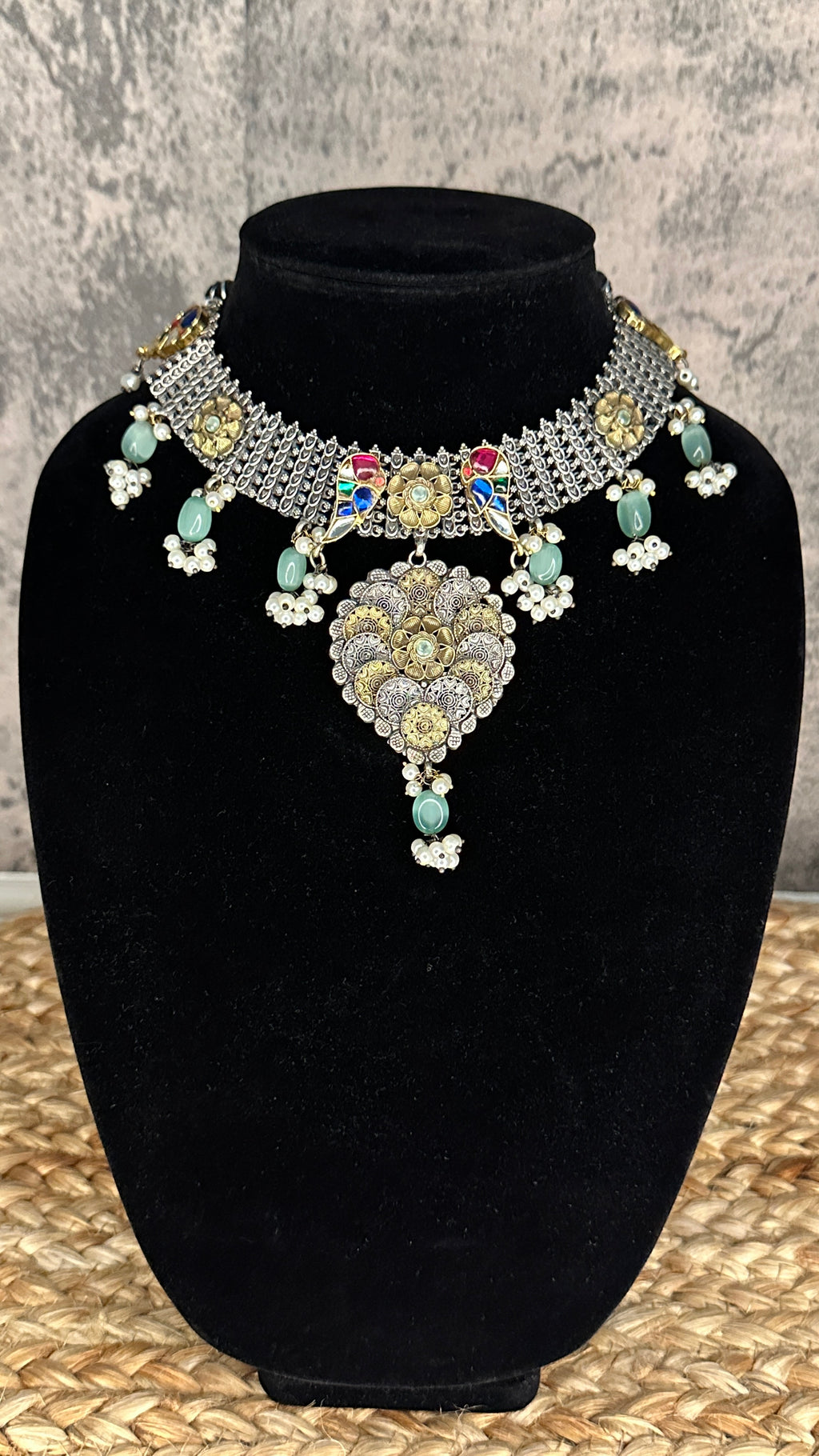 Dual tone necklace with jhumka
