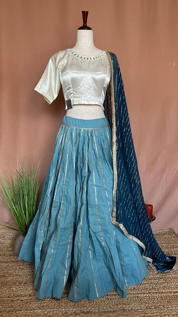 Pastel Blue 10 m flare skirt for garba with Dupatta