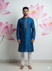 Blue silk kurta