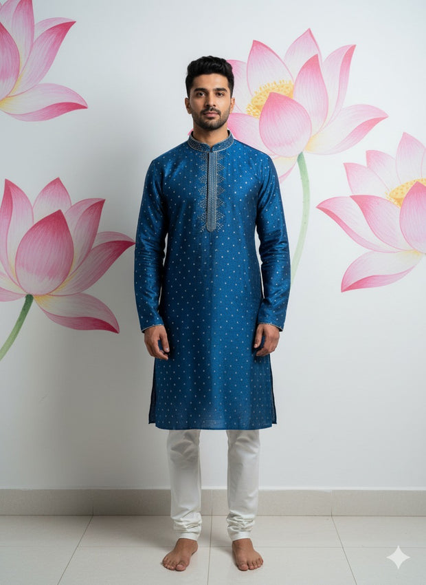 Blue silk kurta