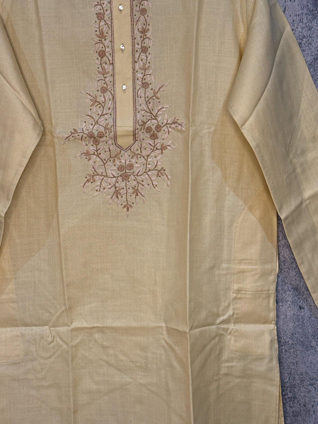 Sandalwood cotton kurta with hand emroidery on the neck
