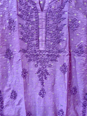 Light eggplant color Banarsi silk chikankari kurti