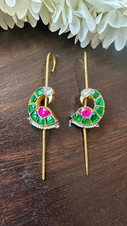 Green and red color kundan stone ear pin/cuff