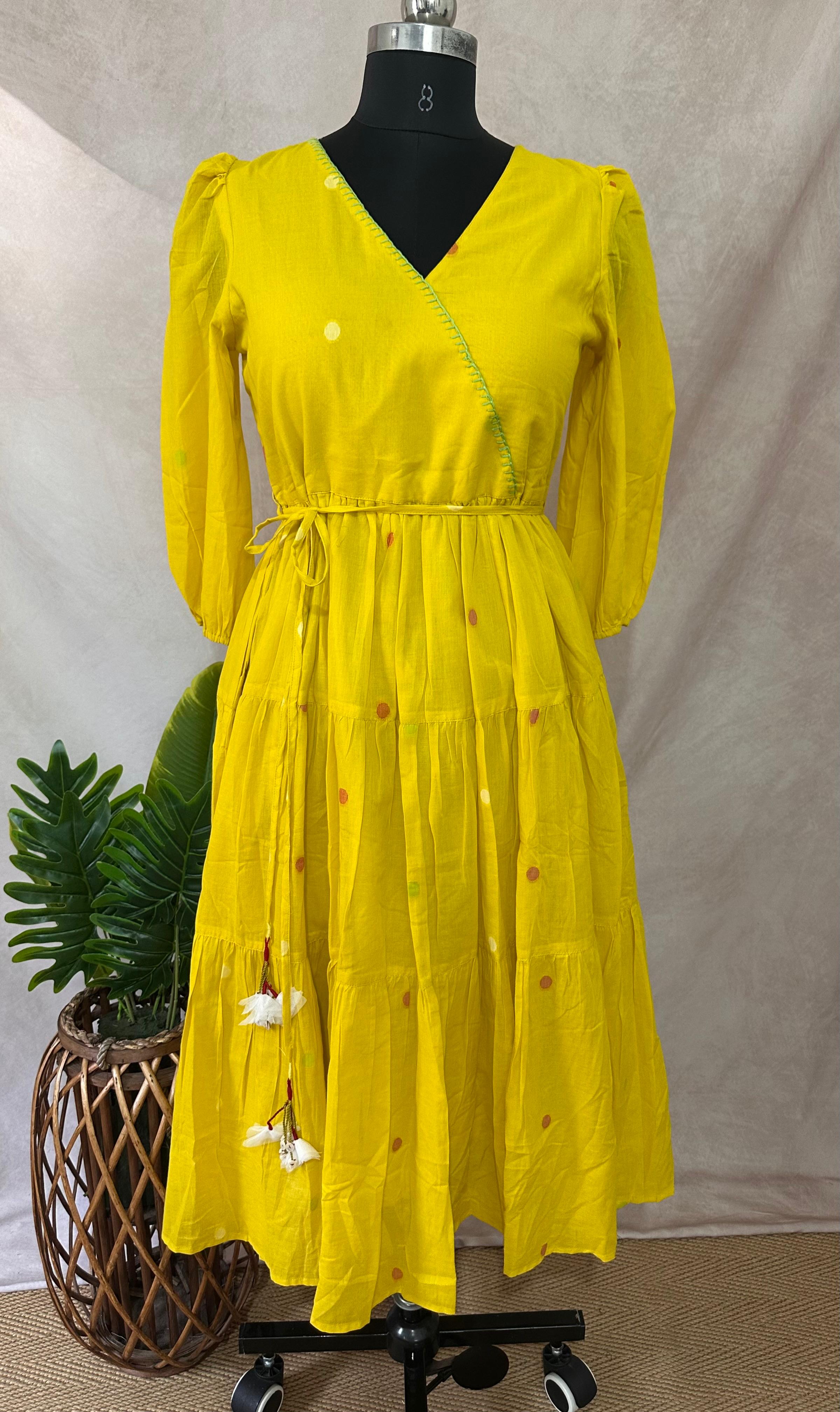 Yellow jamdani dress