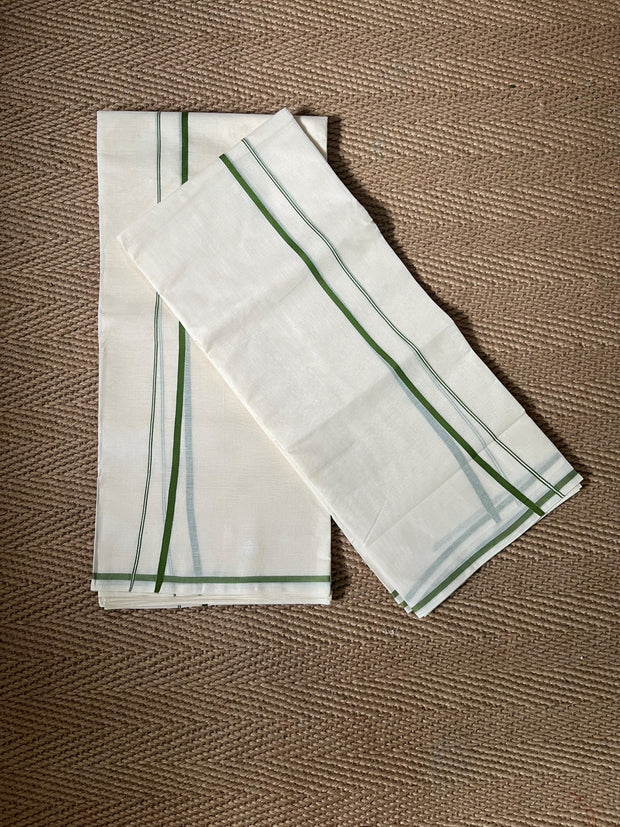 Olive Green Puliyilakara set mundu