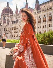 Orange long top with flared pallazo