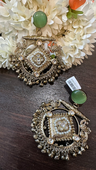 Designer chandbali with green stone