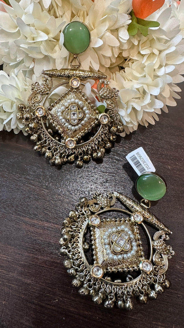 Designer chandbali with green stone