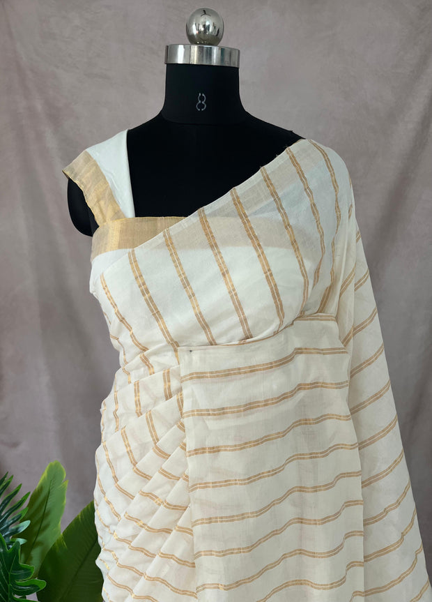 Mulcotton saree with gold stripes