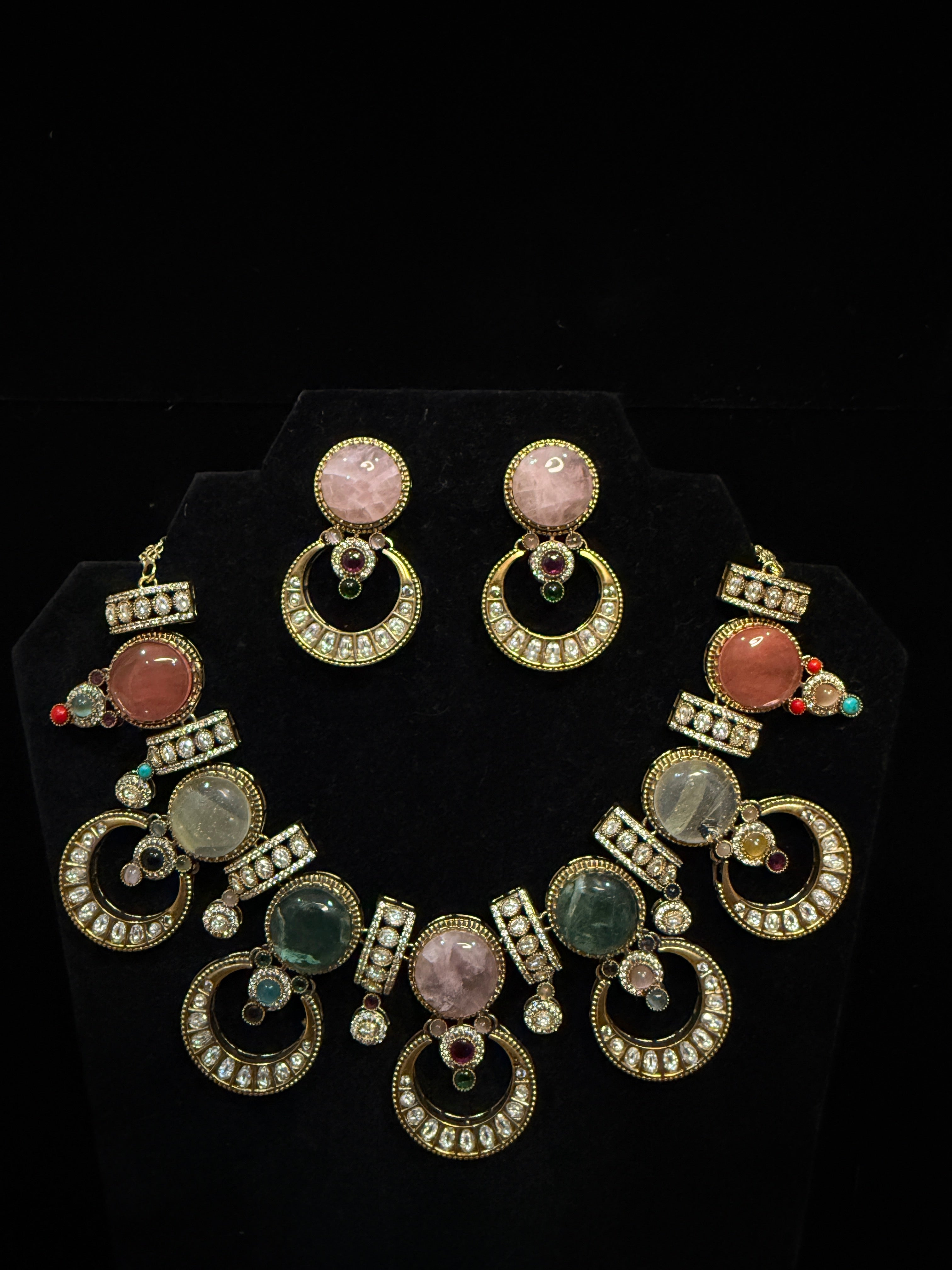 Designer replica necklace with multi color stones