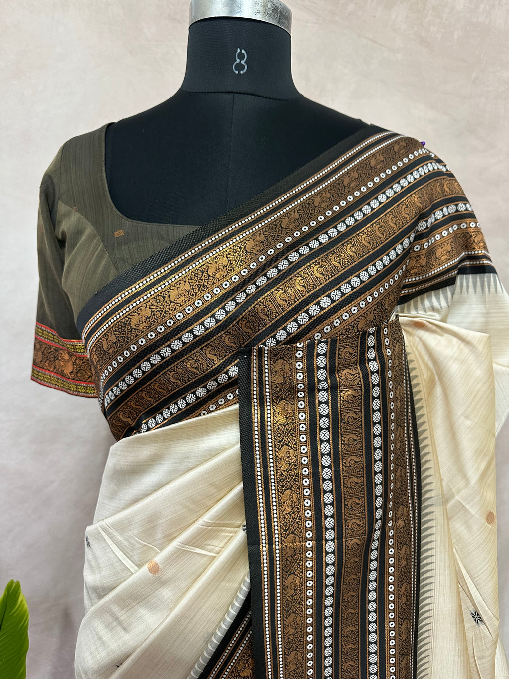 Asam silk saree with brown broder and stitched blouse