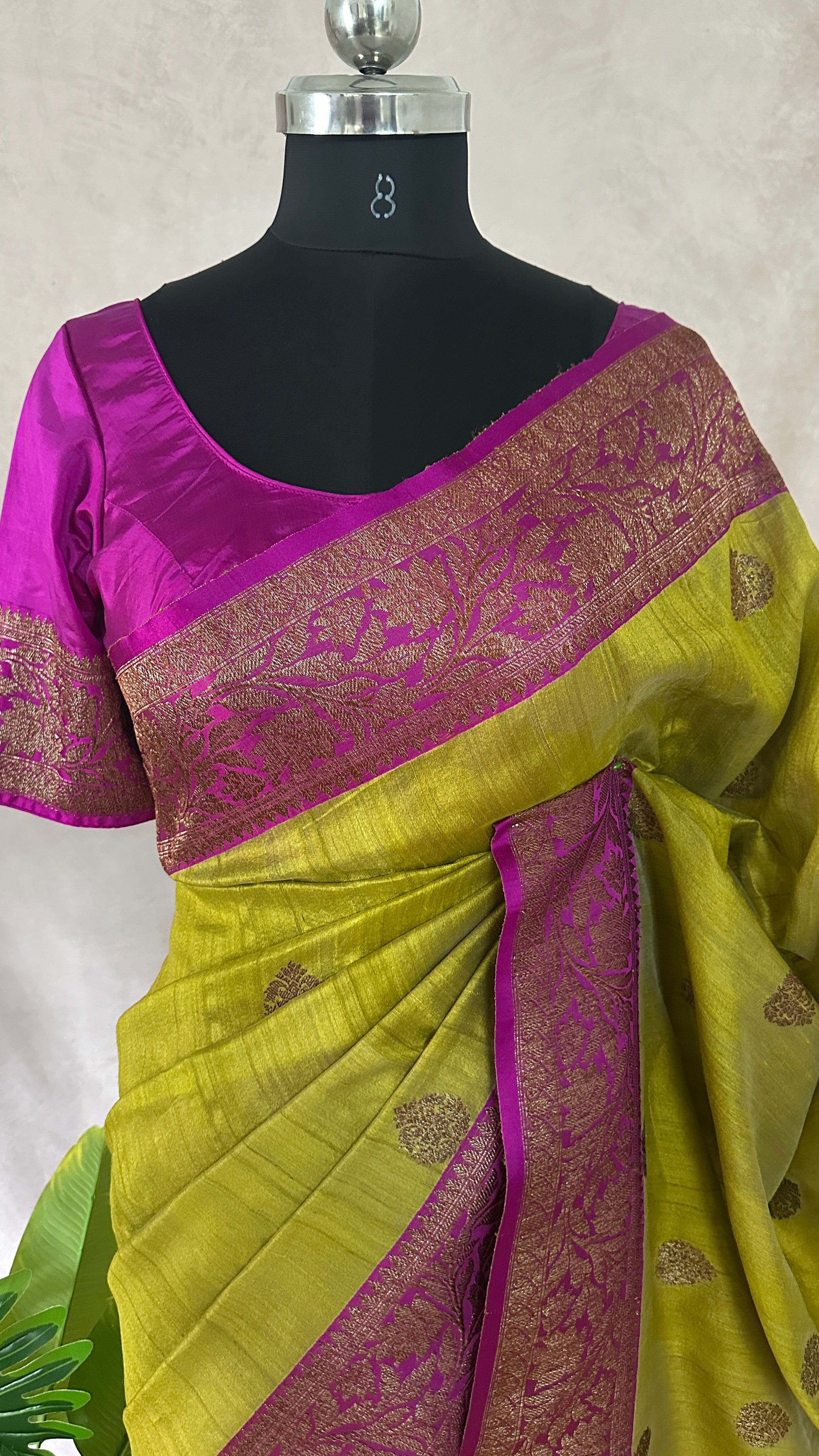 Pure silk Tussar Banarsi saree with stitched blouse