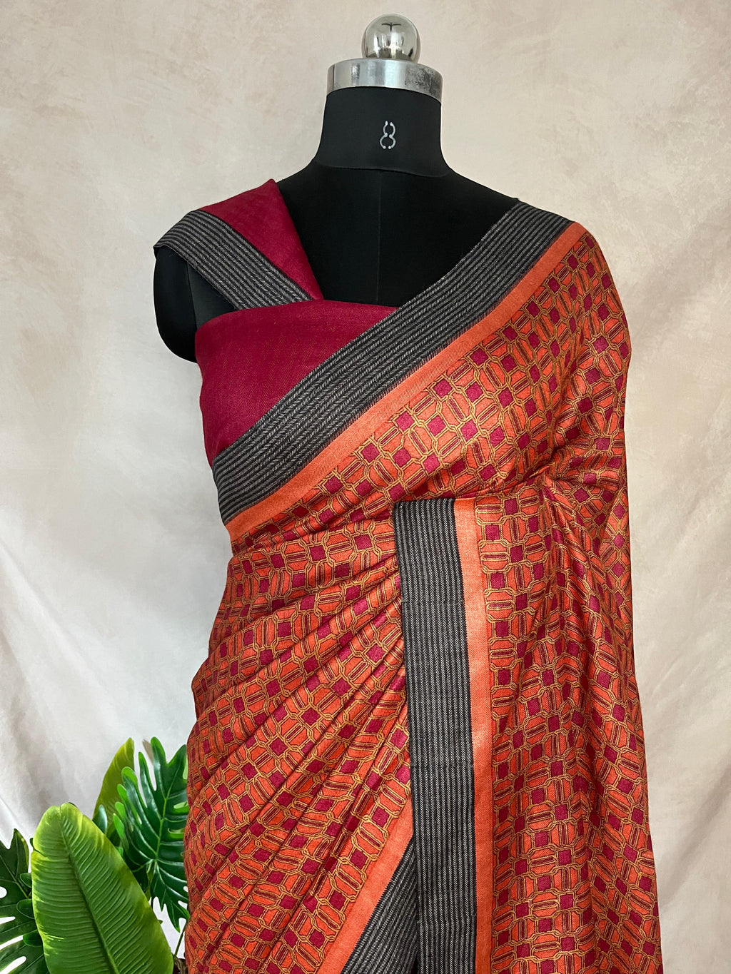 Printed blended tussar silk saree with BP