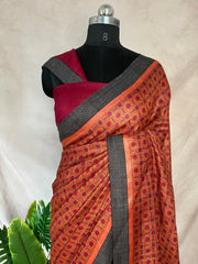 Printed tussar silk saree with BP