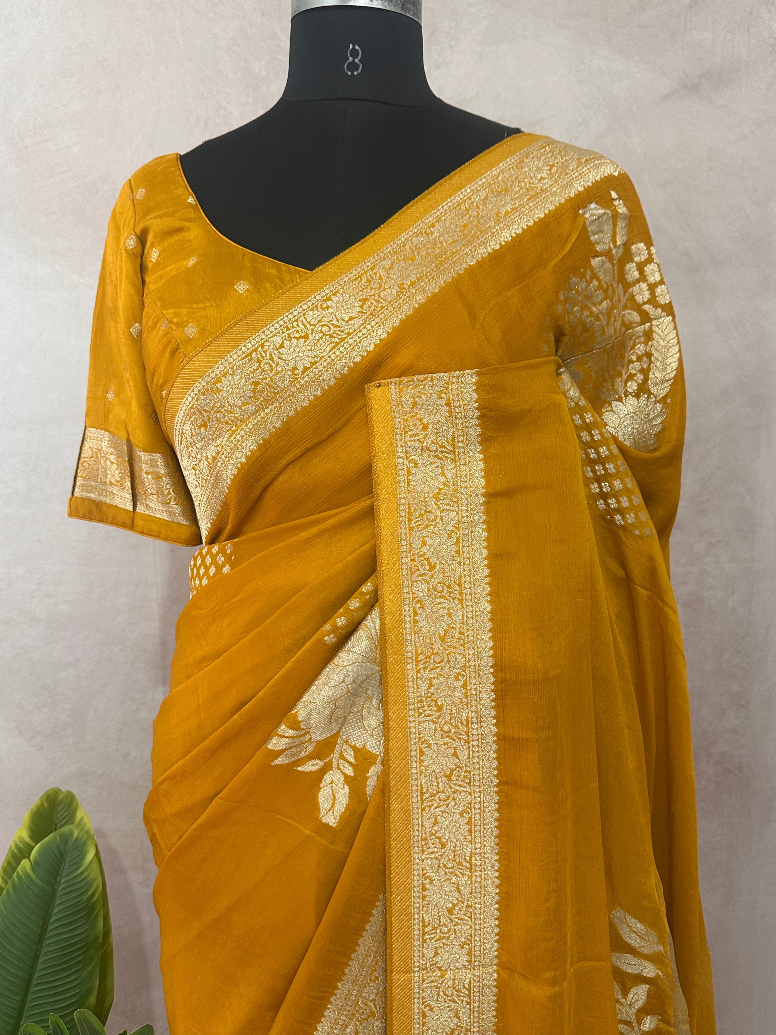 Crepe georgette saree with stitched blouse
