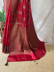 Red Pure tussar banarsi silk saree, with BP