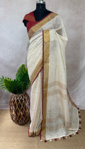 Linen saree with small chck and Maroon border