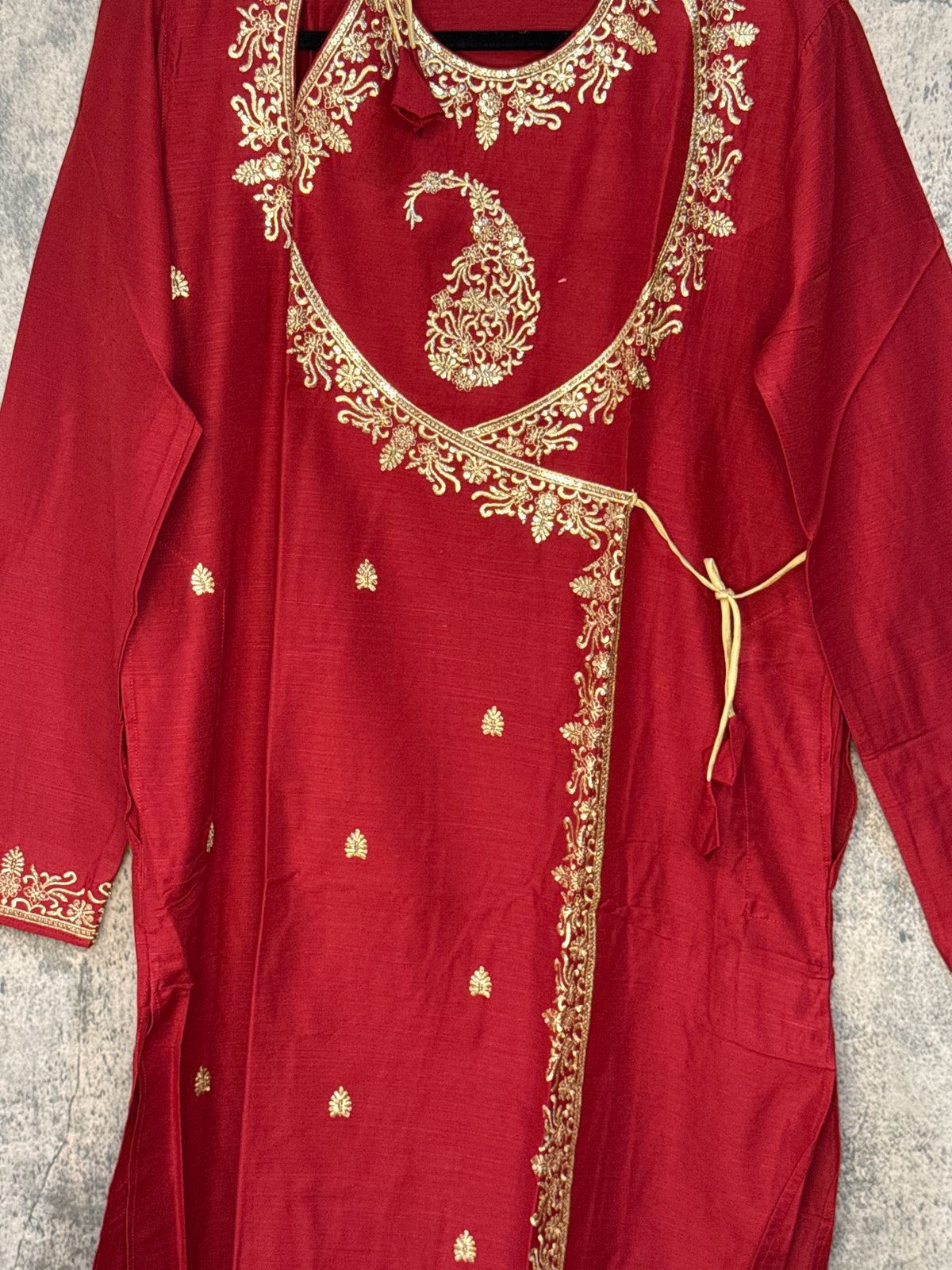 Maroon cotton kurta angarakh style surta with embroidery