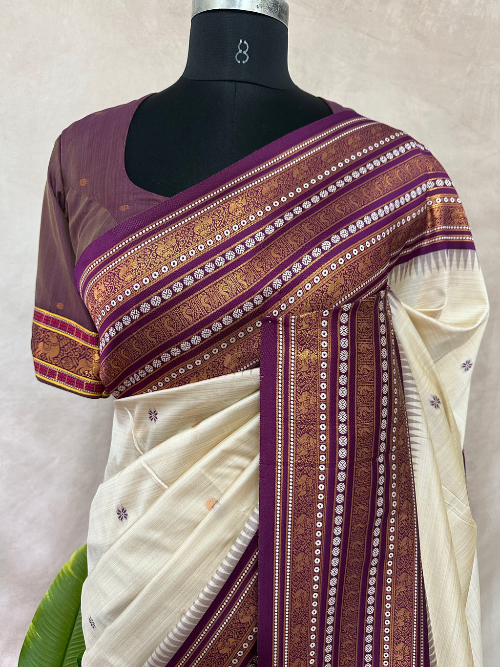 Asam silk saree with Purple broder and stitched blouse