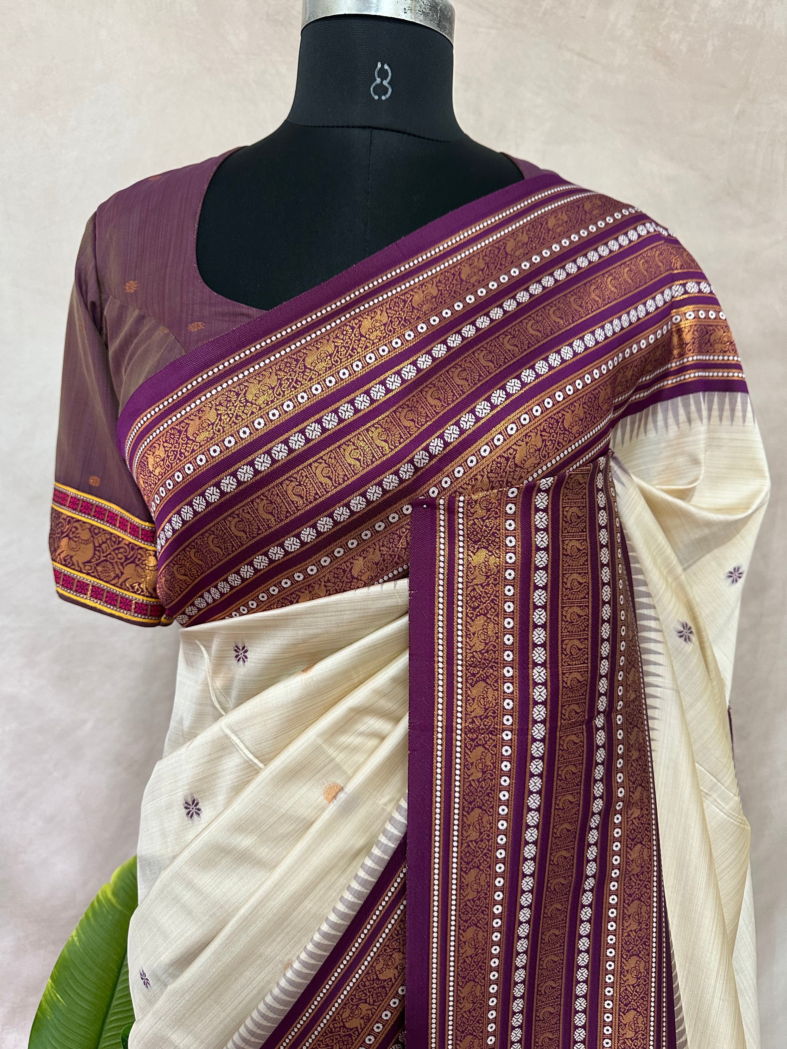 Asam silk saree with Purple broder and stitched blouse
